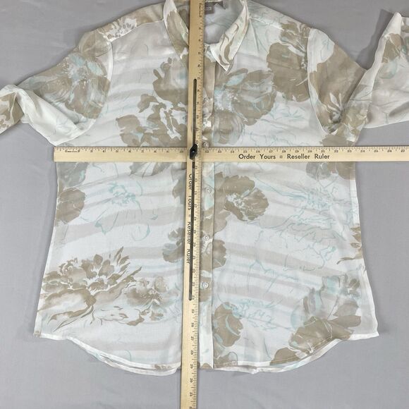 Chico's Floral Print Collared 3/4 Sleeve Blouse Women's 3 / XL Sheer White - Picture 12 of 13